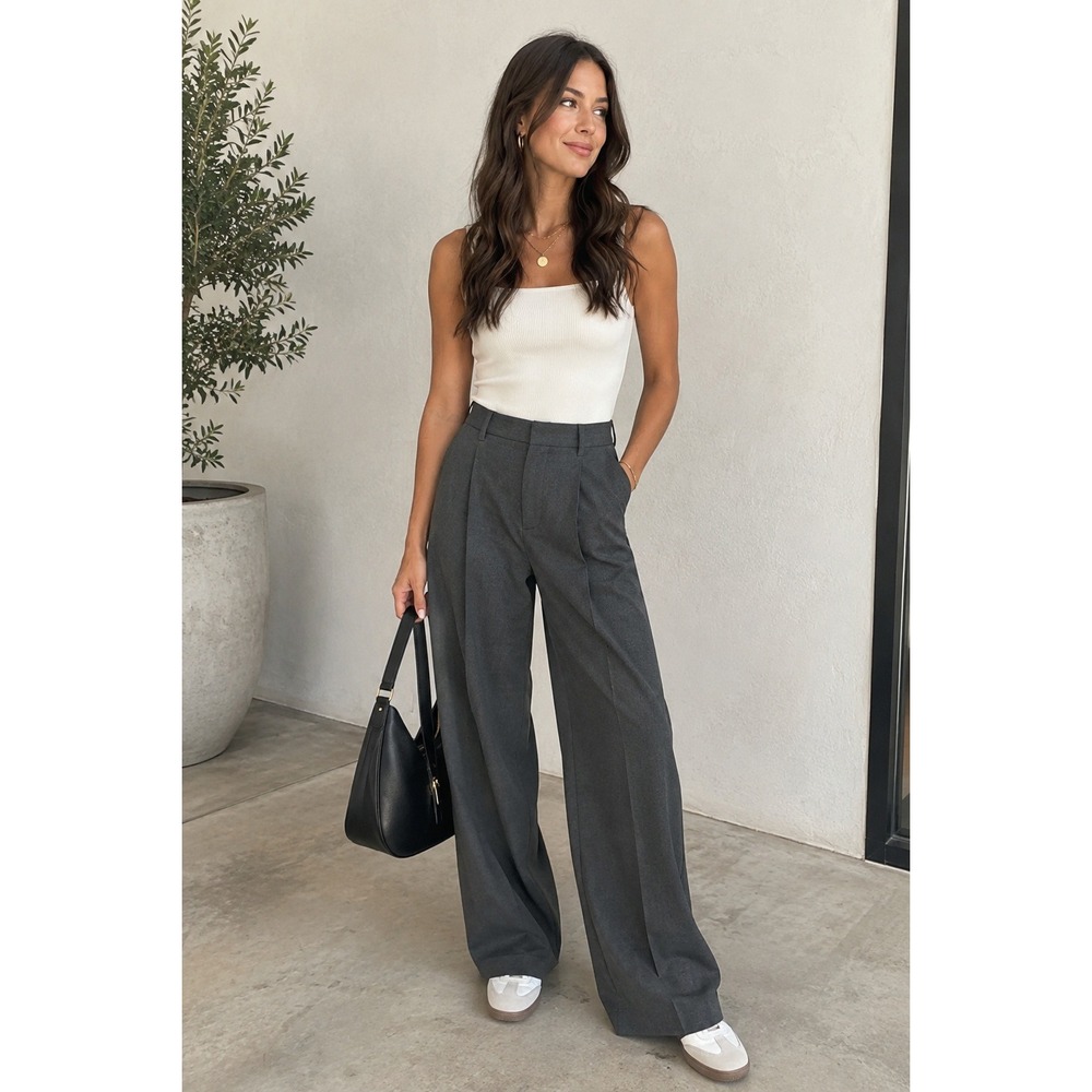 Oak + Fort Charcoal Gray Wide Leg Pleated Trousers Dress Pants Size 2 PT-11233-W